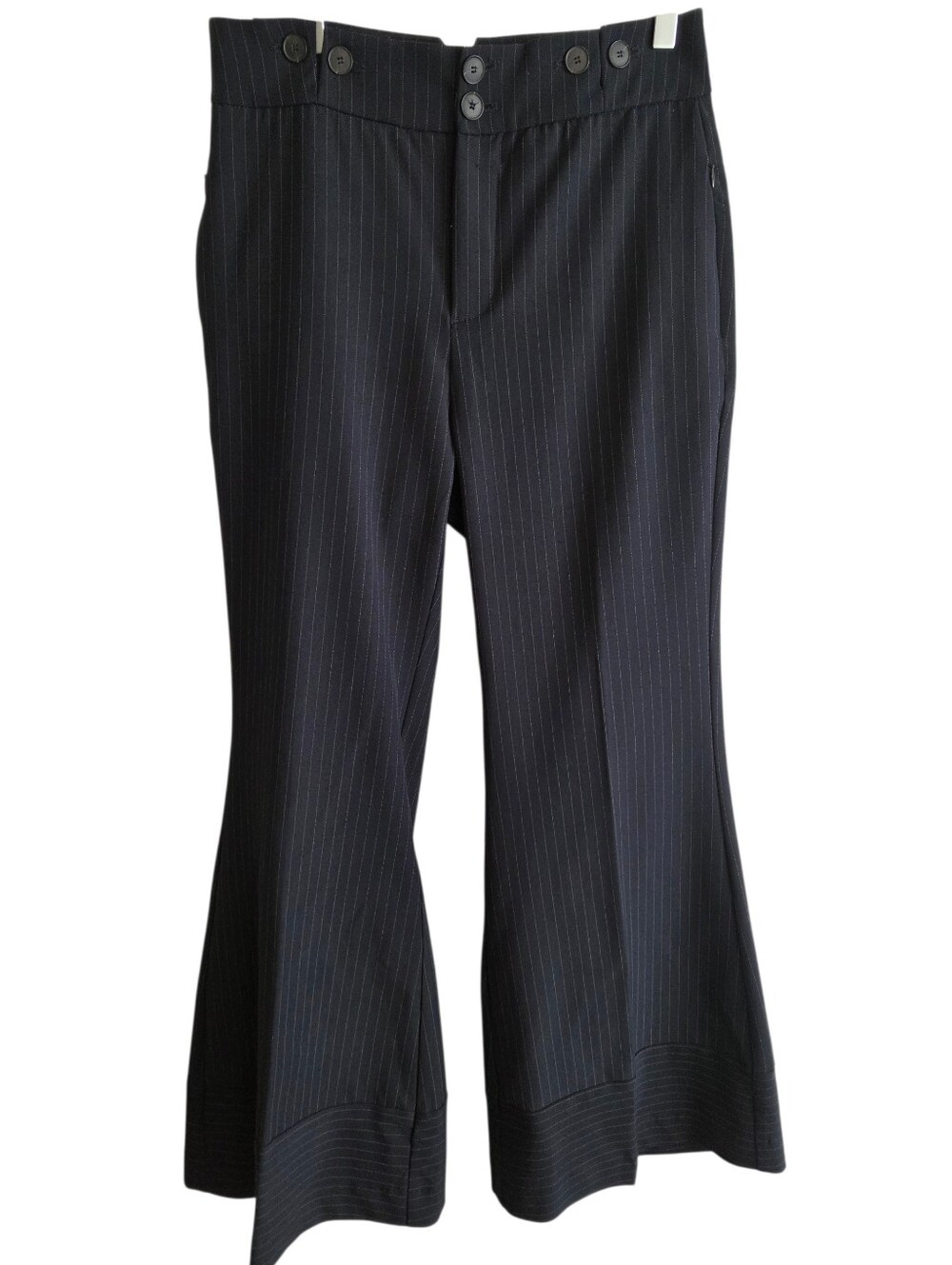 By Anthropologie Black Pinstripe Flare Pants Sz 6 Workwear Office Career Dinner